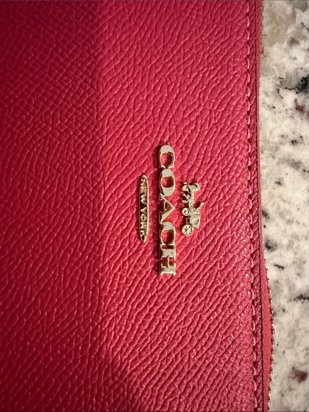 Coach Hot Pink Leather Zip Wristlet Wallet with Gold Logo